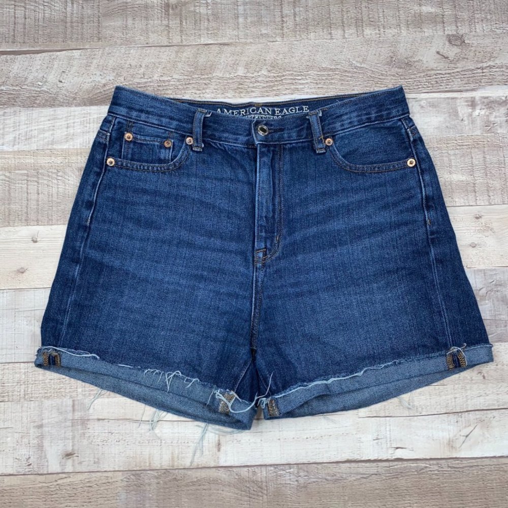 American Eagle High Rise Cuffed Denim Mom Shorts 4